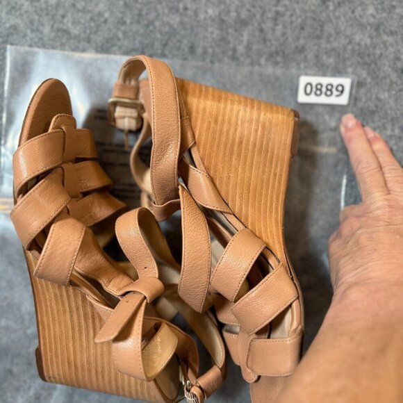 Nine West Farfalla Womens US 9 M Sandals Tan Leather Ankle T-Strap Wedge Heel - Picture 6 of 6